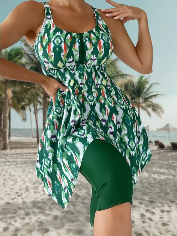 Casual Printing Abstract Scoop Neck Tankini