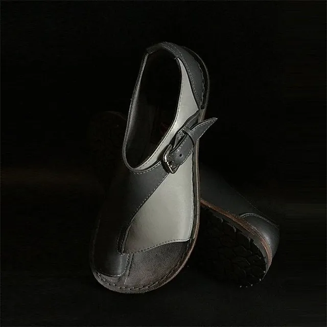 Women's Sandals Flat Sandals Orthopedic Sandals Bunion Sandals Plus Size Outdoor Daily Beach Summer Flat Heel Open Toe Casual Classic Minimalism Faux Leather Buckle Color Block Black&Gray red&green