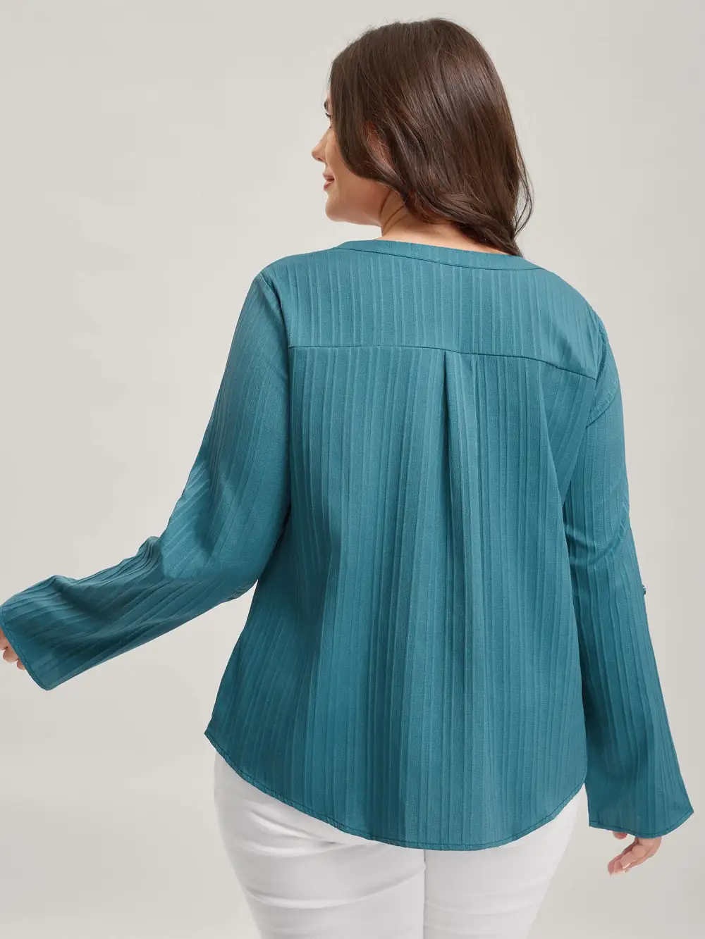 Textured Pleated Back Split Neck Blouse