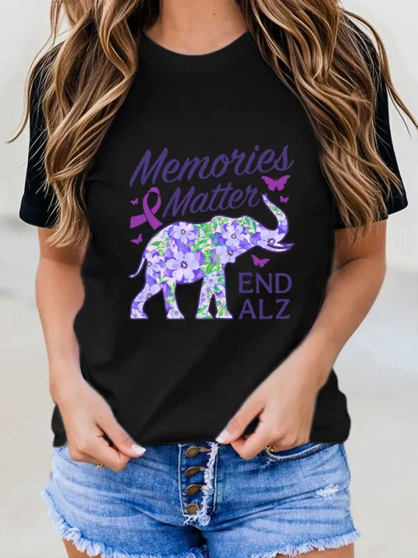 Women Alzheimer Awareness Print V-Round T-Shirt