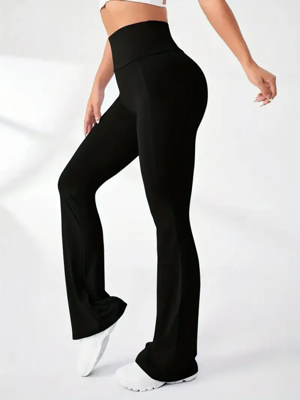 Buy 2 Get 1 Free, total of 3 Pack Elegant High Waist Flare Leg Pants - Soft Mid-Elasticity Polyester Fabric, Machine Washable, Solid Color, Casual Style for Spring & Summer