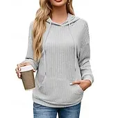 Women's Texture Sweatshirt Waffle Sweatshirt  Pullover Hoodie Sweatshirt Plain Streetwear Casual Long Sleeve Hooded Regular Tops Street Holiday Going out Buttons Black White Pink Wine Fall Winter