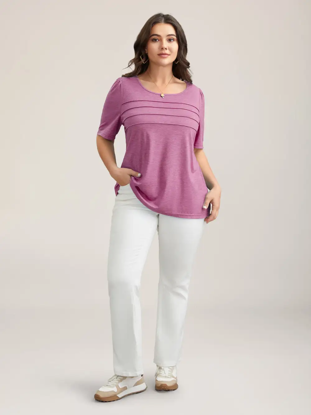 Seamed Round Neck Fitted T-Shirt