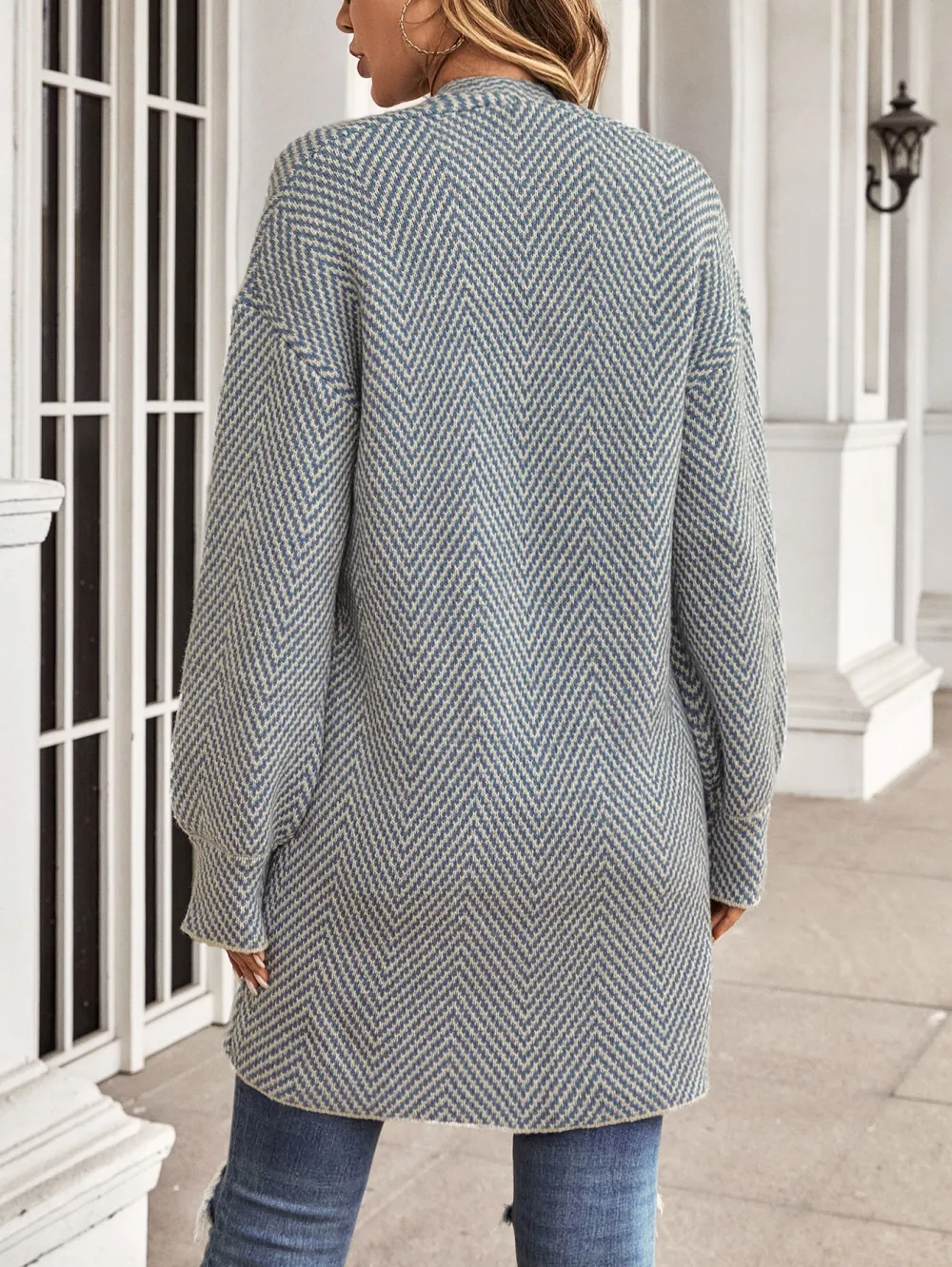 Chevron Pattern Bishop Sleeve Duster Cardigan