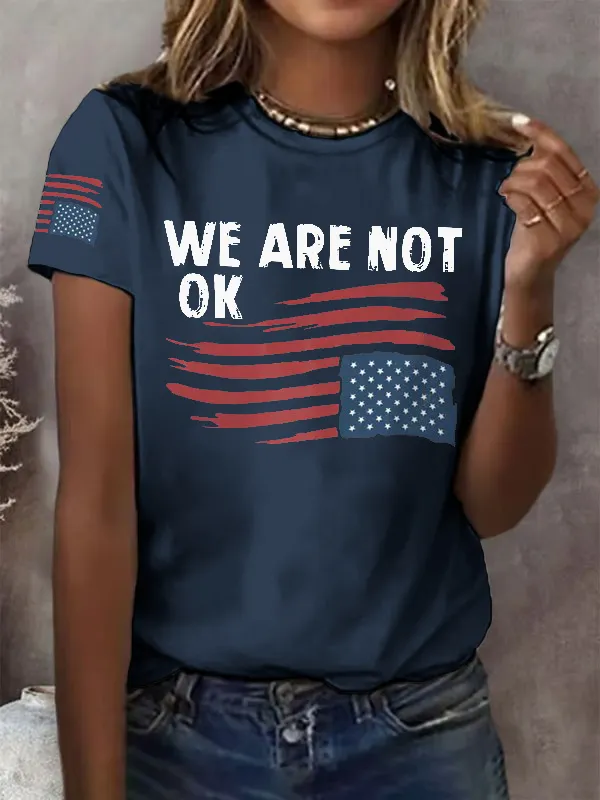 Retro We Are Not Ok Print T-Shirt