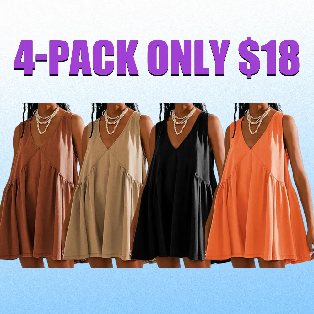 Womens Summer Sleeveless Mini Dress Casual Loose V Neck Sundress with Pockets