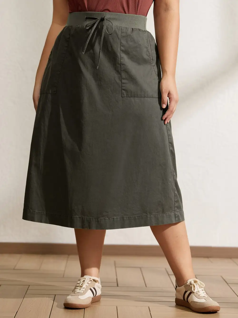 Vintage Thread Spliced Slit Midi Skirt