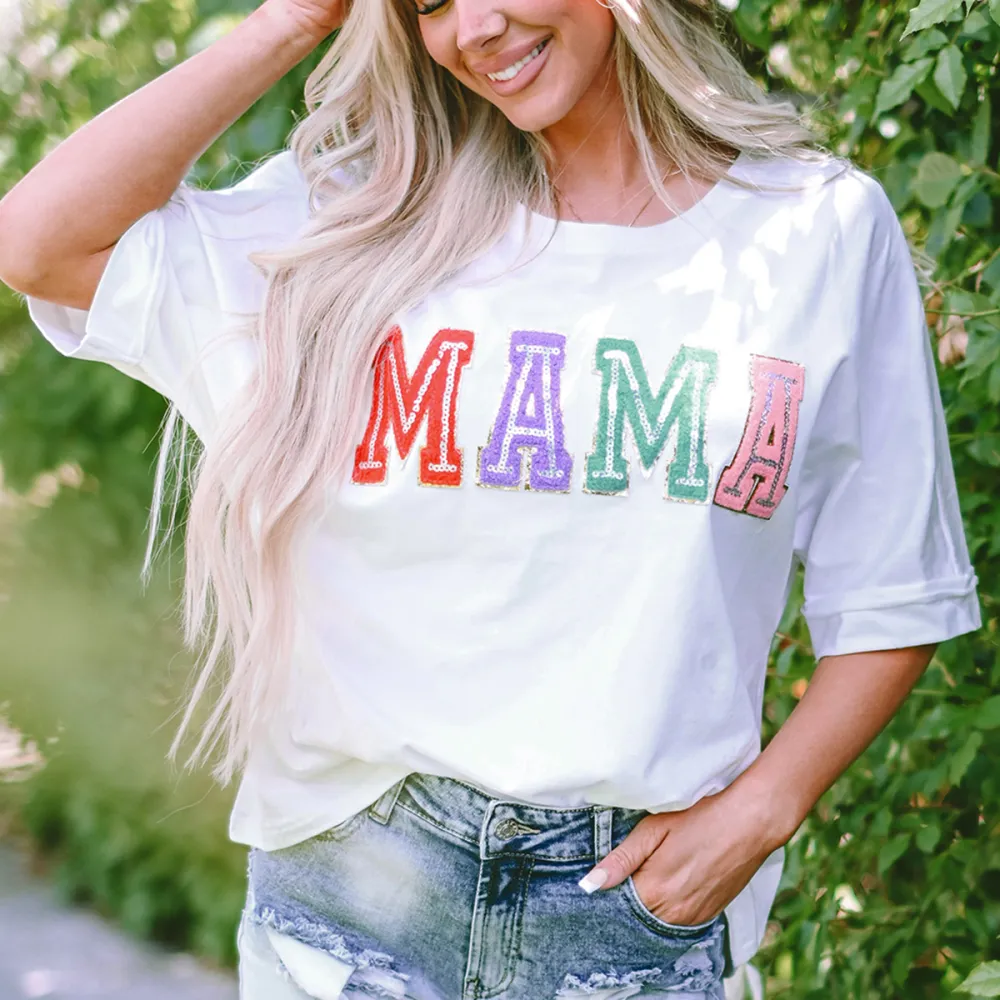 Mama Print Round Neck Short Sleeve T-Shirt