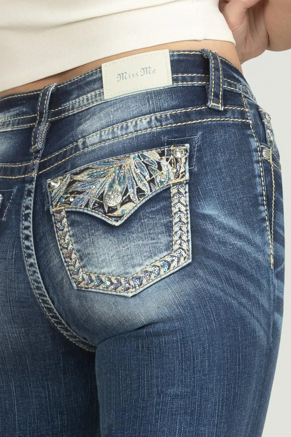 Turquoise Blue Feathers Bootcut Denim