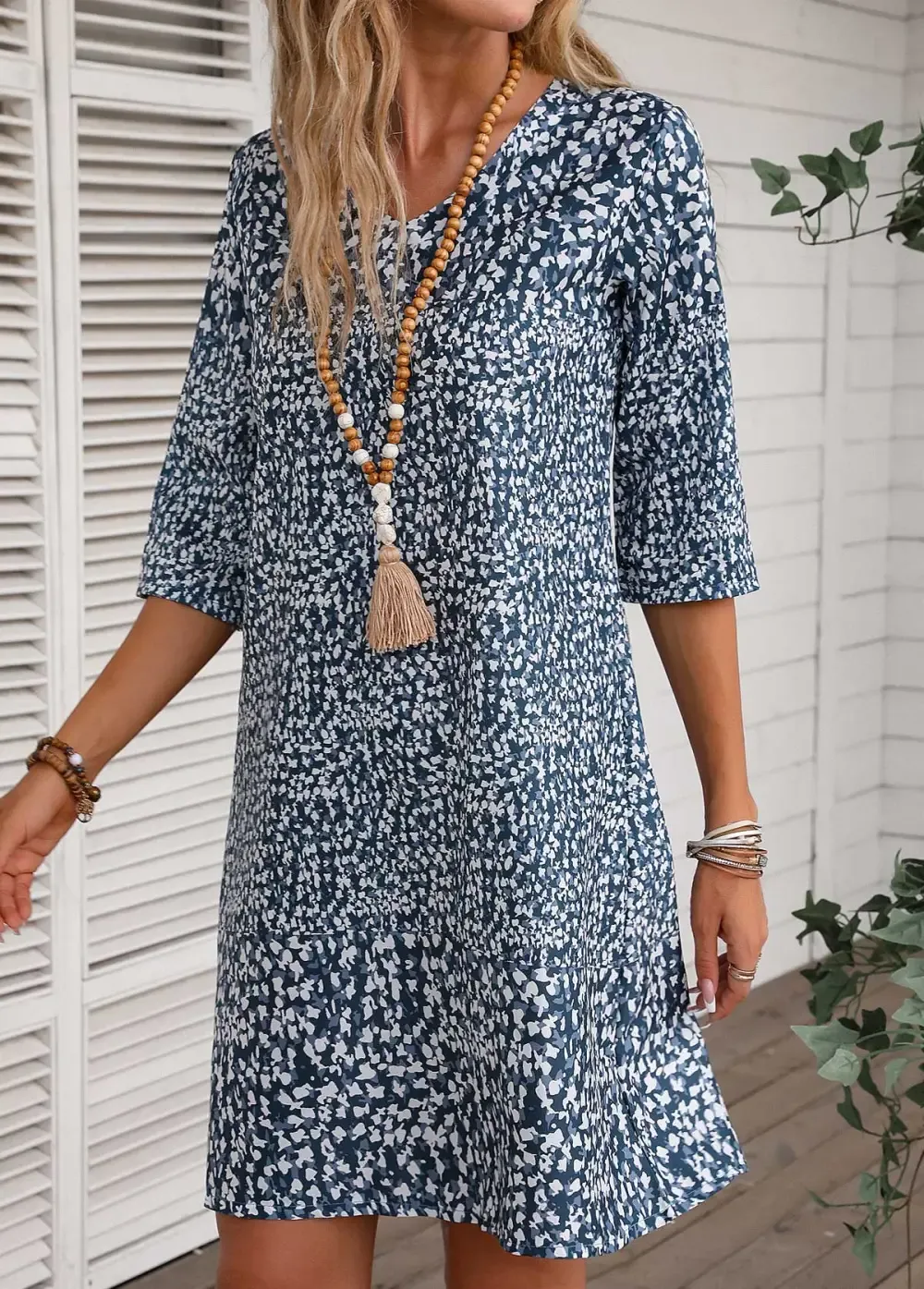 Navy Lightweight Ditsy Floral Print Dress