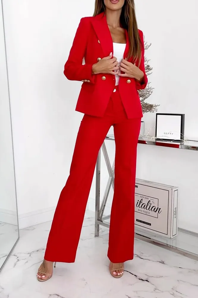 Women's Fashion Solid Color Slimming Button Jacket Pants Two Piece Set