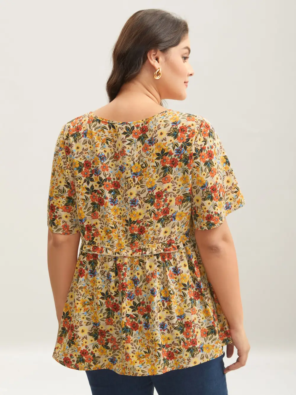 Floral Ruffled Round Neck Shirt