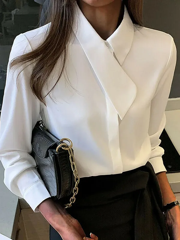Original White Asymmetric Lapel Split-Joint Blouse