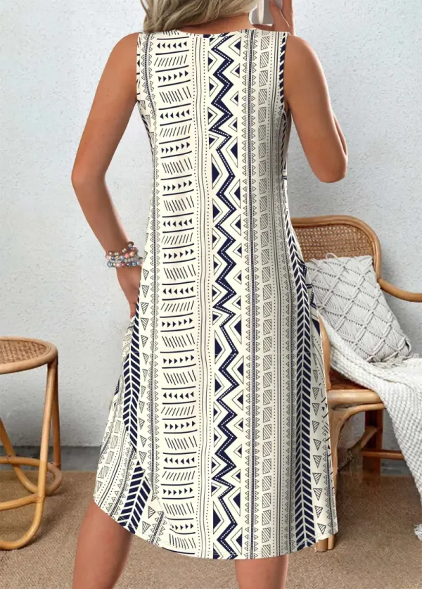 Multi Color Tribal Print A Line Sleeveless Dress