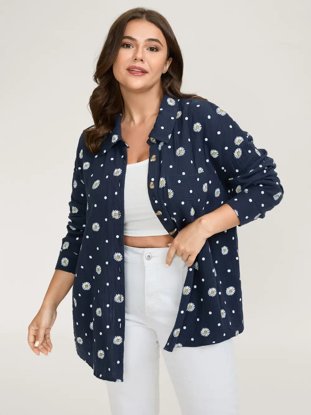 Cotton Floral Print Button-Down Jacket
