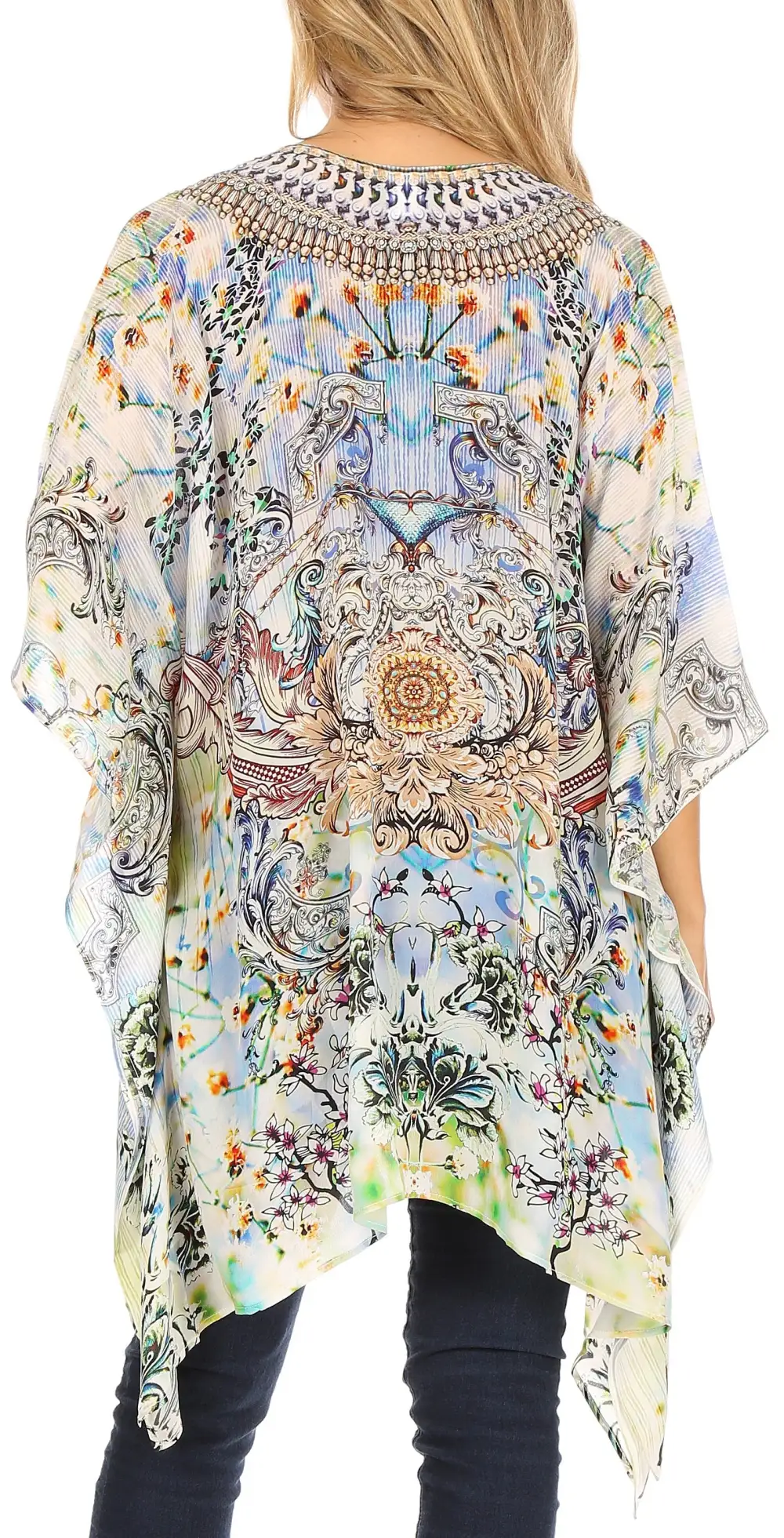 Women's Caftan Poncho Cover up V neck Top Lace up With Rhinestone
