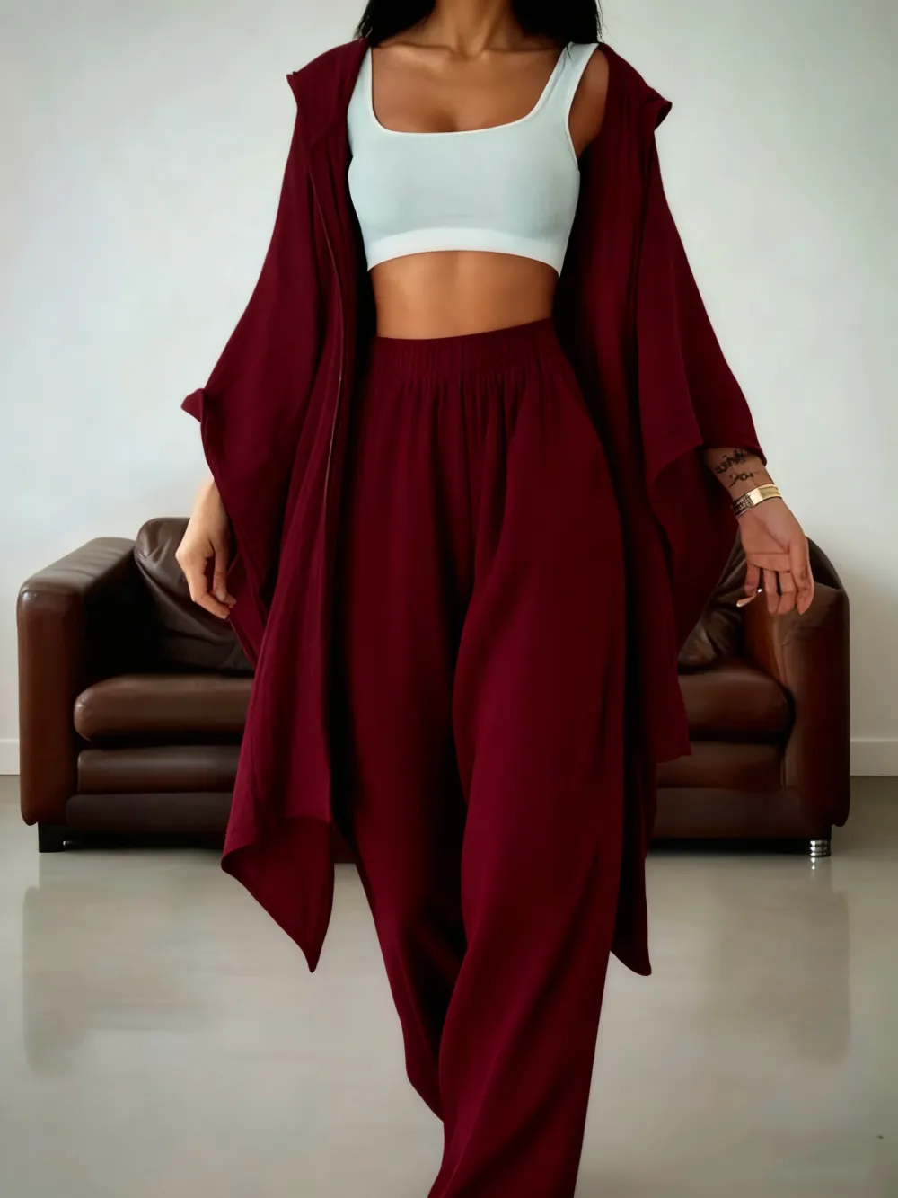 Women's Casual 2-Piece Set: Wide-Leg Pants + Loose Cardigan