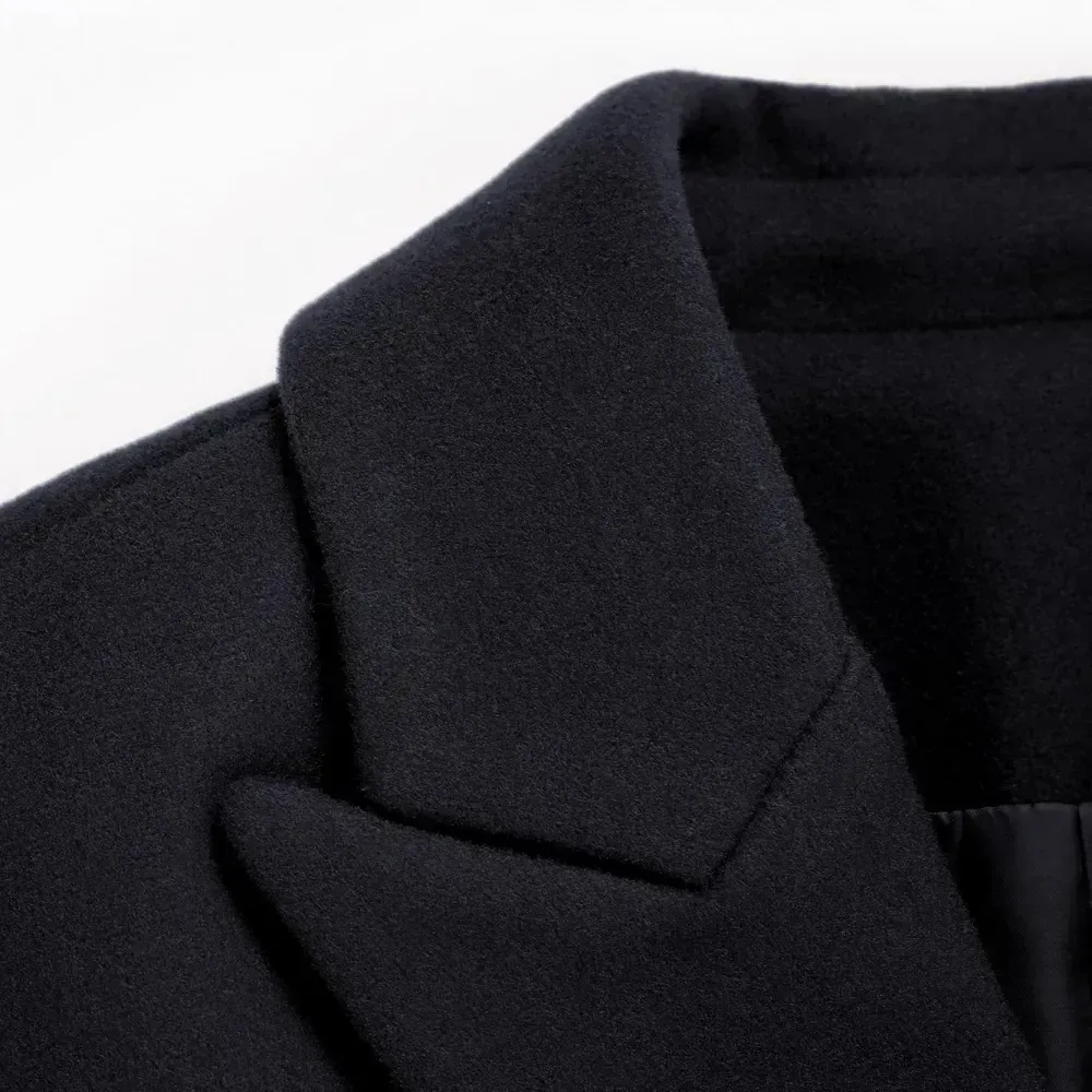 Womens Fall Winter Wool Coats Double Breasted Midi Peacoat Trench Coats