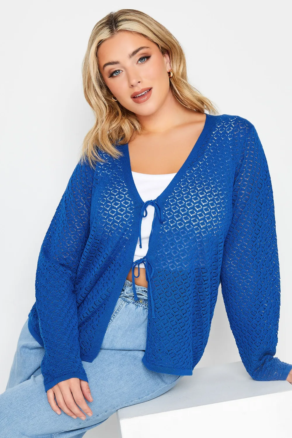 YOURS Curve Cobalt Blue Tie Knot Front Cardigan