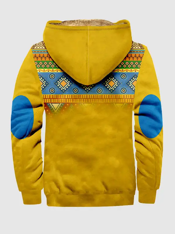 Men's Vintage Fleece Full Zip Western Print Hoodie Jacket