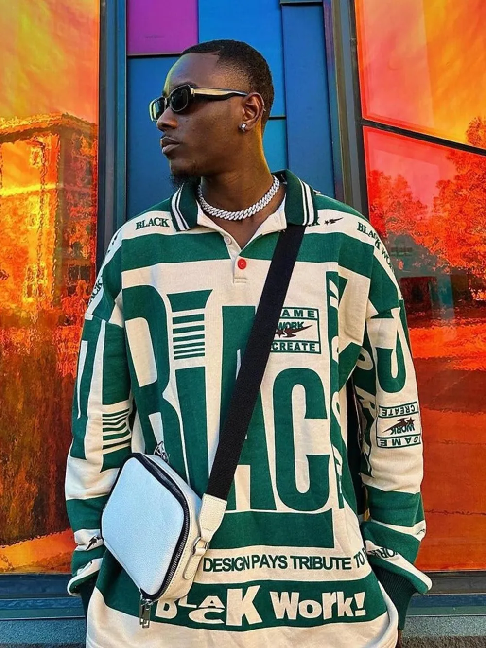 Letter Polo Long Sleeve Shirt -1252