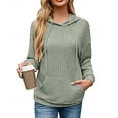 Women's Texture Sweatshirt Waffle Sweatshirt  Pullover Hoodie Sweatshirt Plain Streetwear Casual Long Sleeve Hooded Regular Tops Street Holiday Going out Buttons Black White Pink Wine Fall Winter