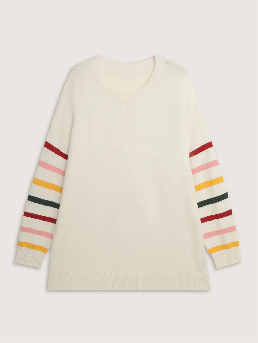 Rainbow Stripe Sleeve Contrast Pullover