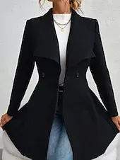 Women's Coat Warm Comfortable Pocket Buttons Fashion Plain Outdoor Vacation Double Breasted Long Turndown Regular Fit Long Sleeve Outerwear Black Red Camel Fall Winter