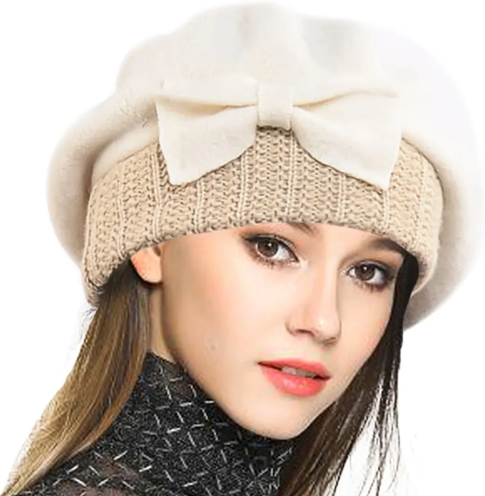Lady French Beret 100% Wool Beret Floral Dress Beanie Winter Hat
