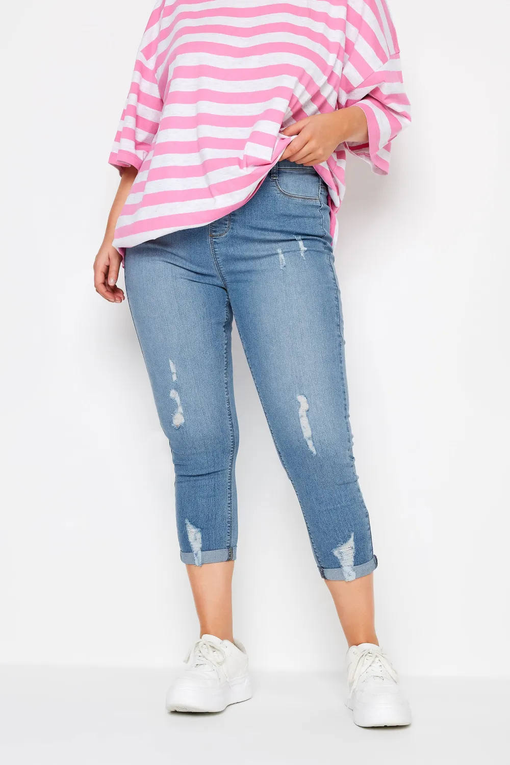 YOURS Curve Light Blue Turn Up Cropped GRACE Jeggings