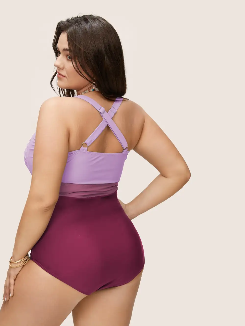Contrast Twist Front Tummy-Control One Piece Swimsuit