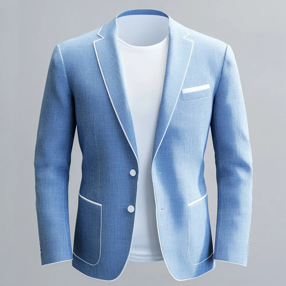 Men's Notched Lapel Two Button Contrast Binding Patch Pocket Business Blazer