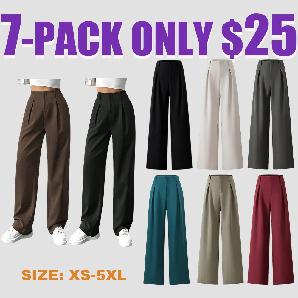 Women's Solid Color Plicated Pocket Wide Leg Pants, Elegant Zipper Fly Trousers for Work Office Business, Ladies Spring & Fall Clothes
