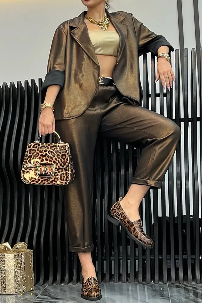 Women's Fashion Solid Color Jacket Pants Two Piece Set