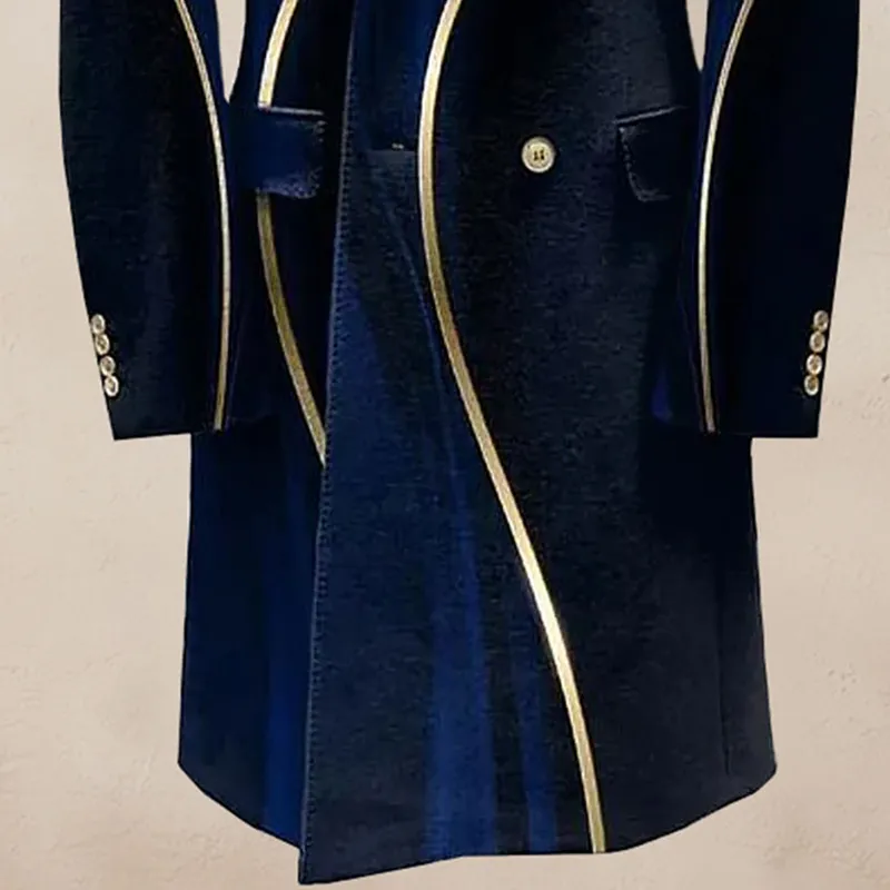 Men's Casual Contrast Binding Button Long Sleeve Windproof Fur Collar Overcoat