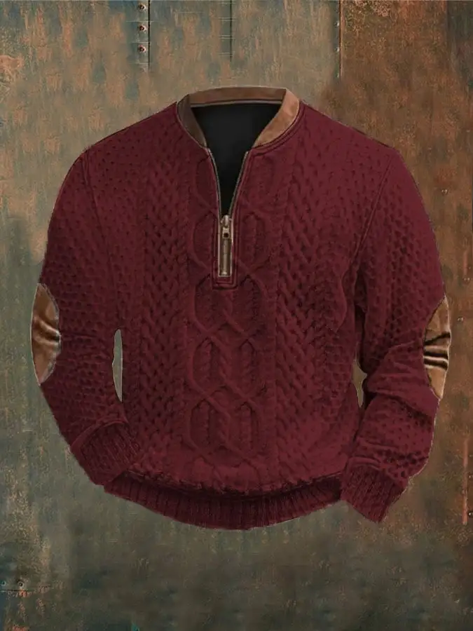 Men's Western Retro Textured Printed Sweatshirt
