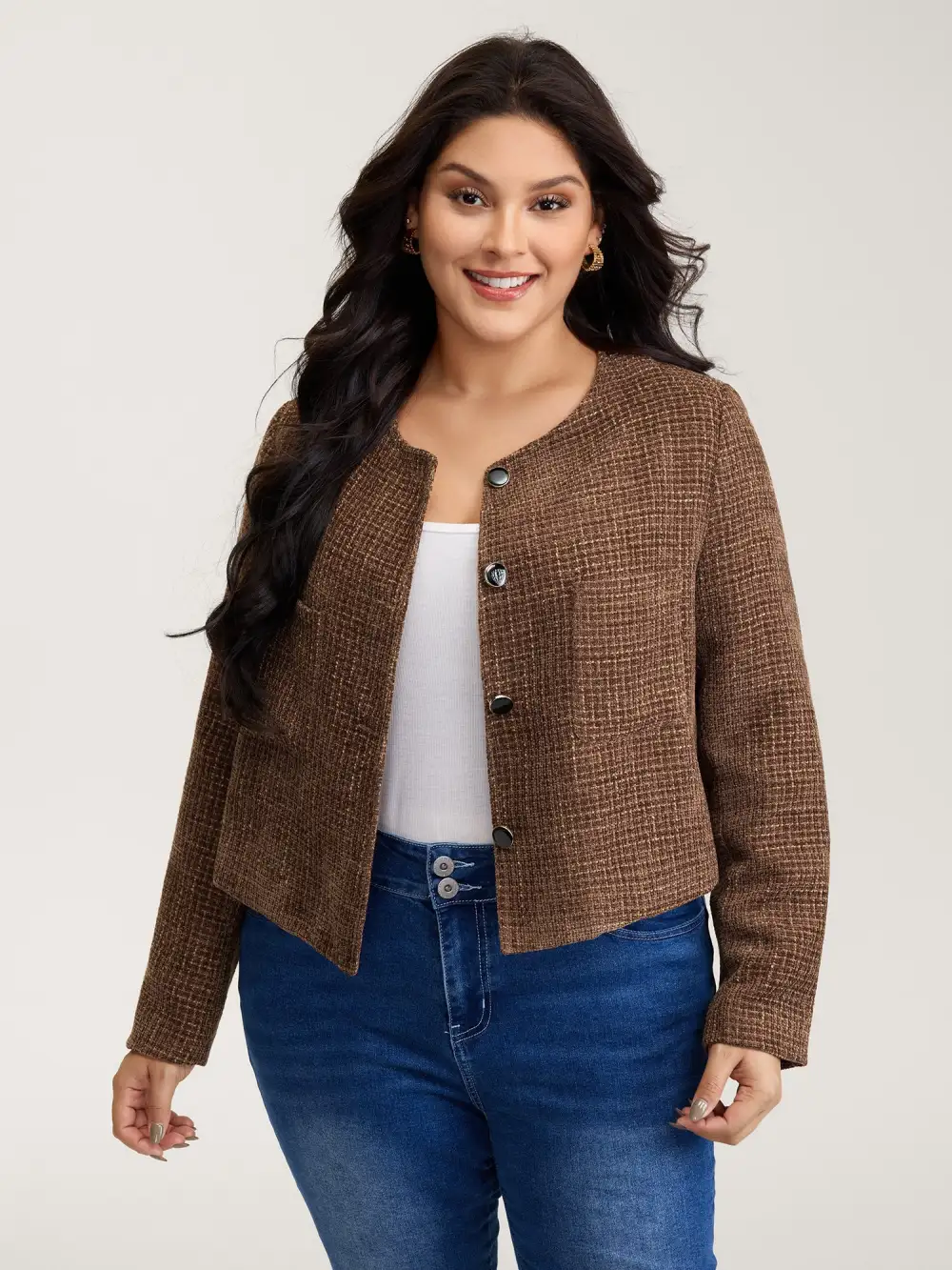 Flocked Textured Button Pockets Jacket