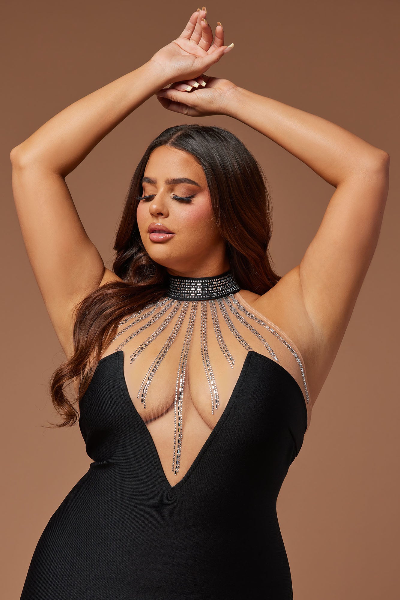 Lina Embellished Bandage Maxi Dress - Black