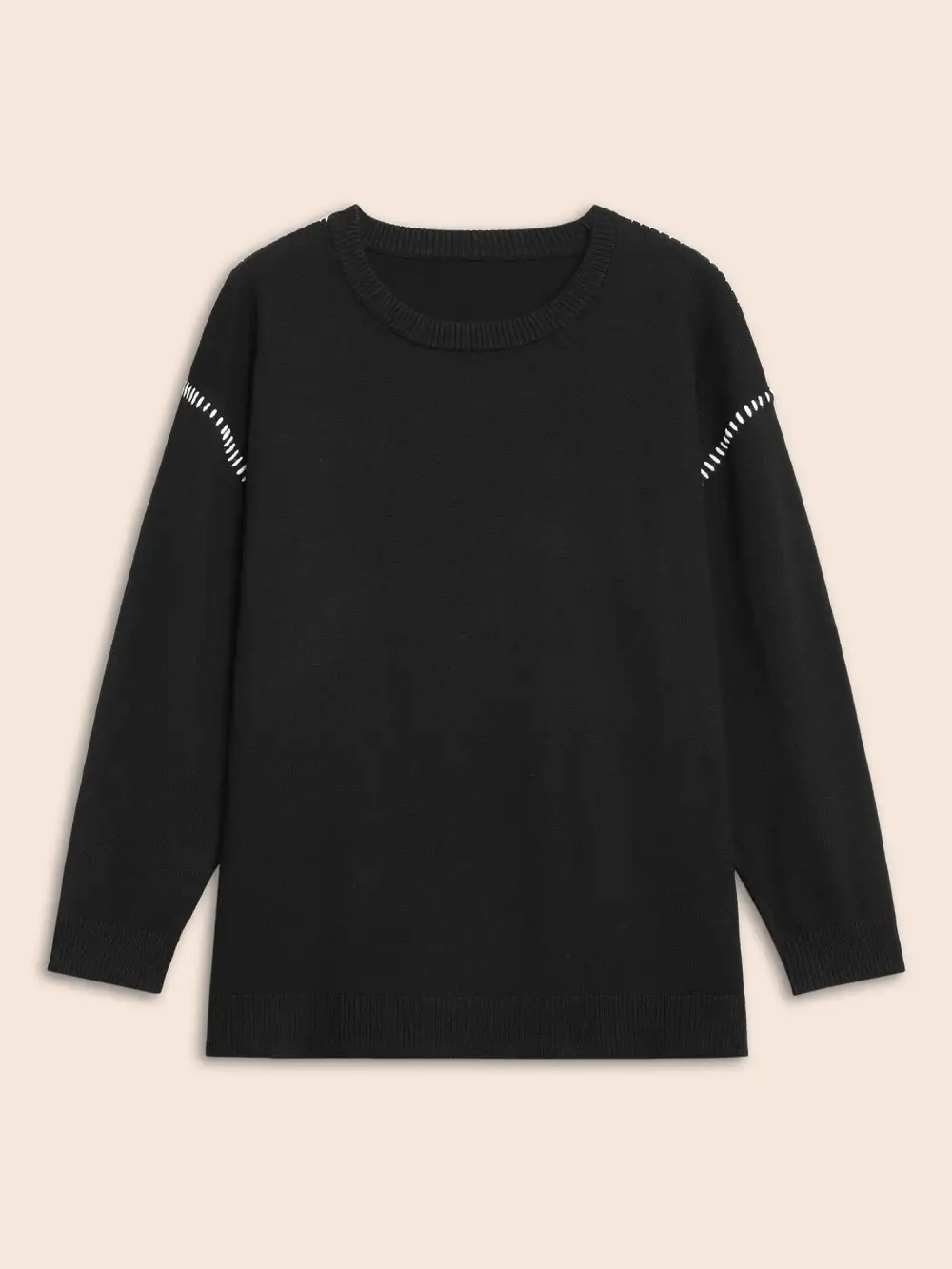 Crew Neck Contrast Trim Drop Shoulder Pullover