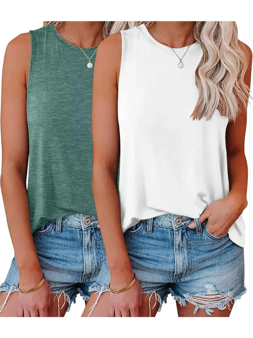 ✨Womens Crew Neck Sleeveless Loose Fit Casual 2 Pack Tank Tops