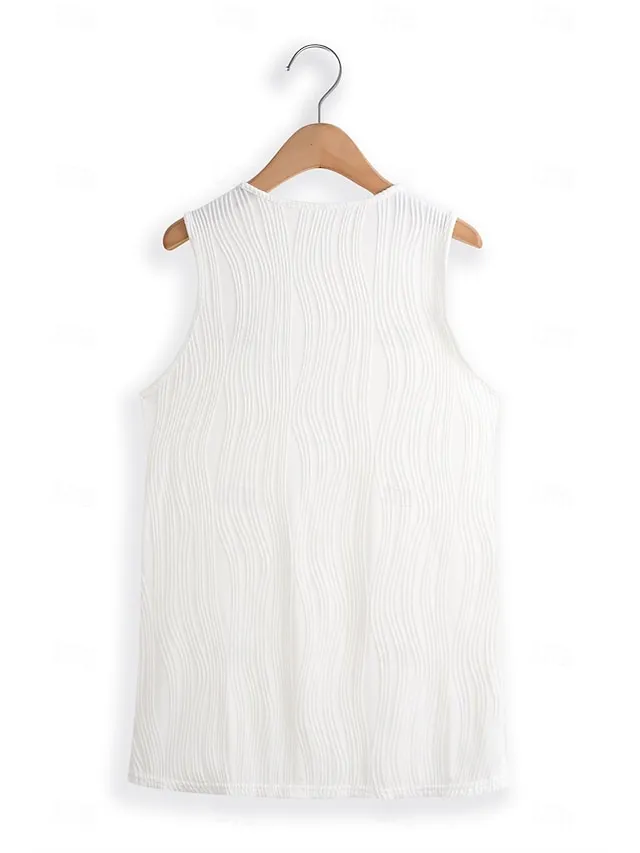 Women's Tank Top Textured Cut Out Ring Vacation Basic Short Sleeve Strap White Summer