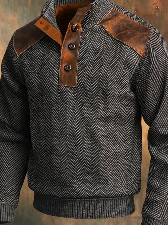 Men's Casual Retro Herringbone Long Sleeve Sweatshirt