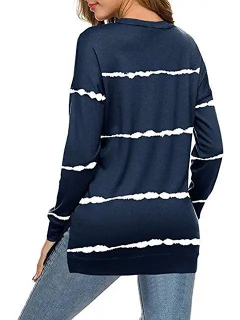 Tie-dye Stripes Print Long Sleeve Tops