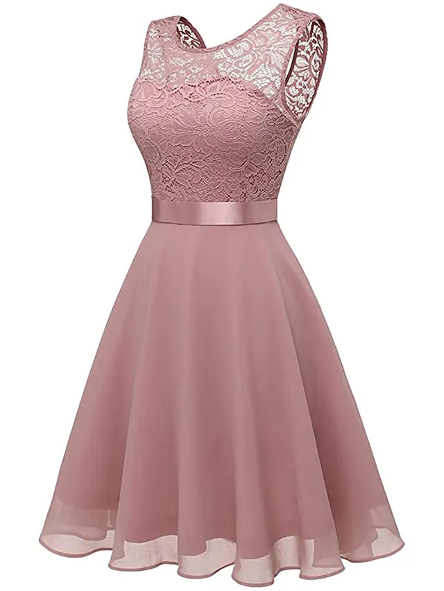 Women‘s Party Dress Lace Dress Knee Length Dress Pink Red Wine Dark Blue Red White Black Sleeveless Pure Color Lace Spring Summer Crew Neck Elegant 2022 XS S M L XL XXL XXXL