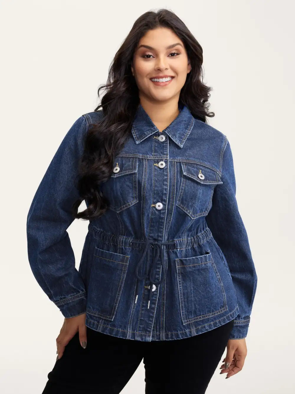 Supersoft Stretchy Waist Button-Down Denim Jacket