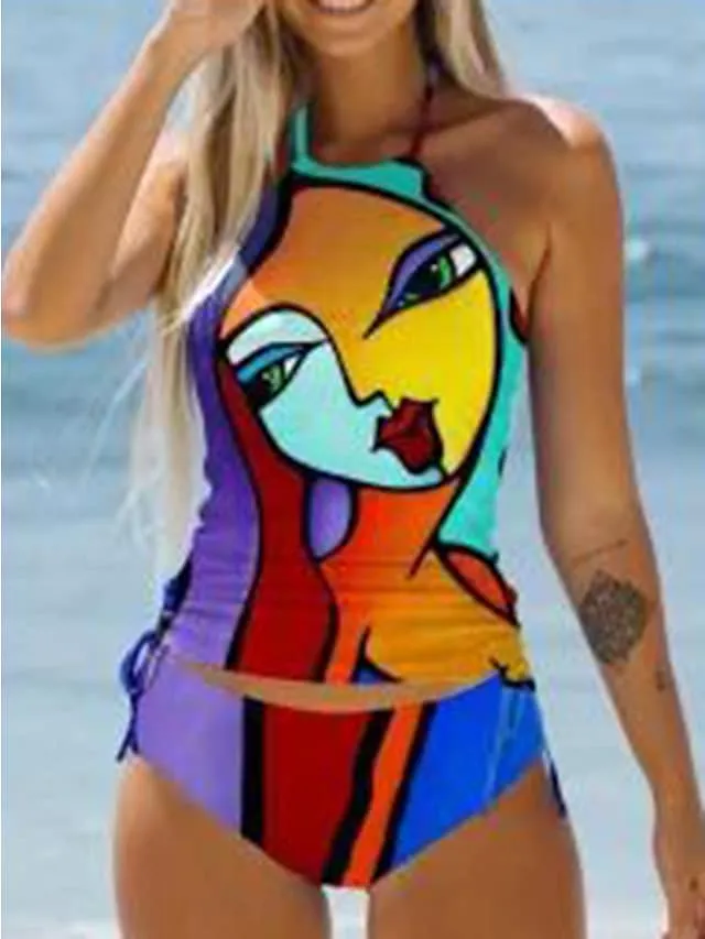 Women's Swimwear Tankini 2 Piece Normal Swimsuit 2 Piece Printing Graphic Tortoise Black White Blue Rainbow Tank Top Bathing Suits Sports Beach Wear Summer
#9494791