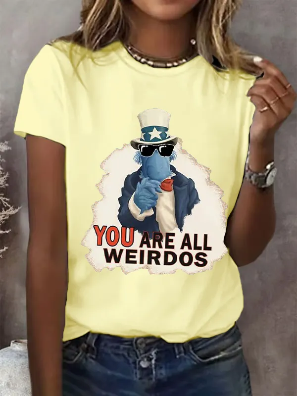 Women'S Retro You Are All Weirdos Printed Short-Sleeved T-Shirt