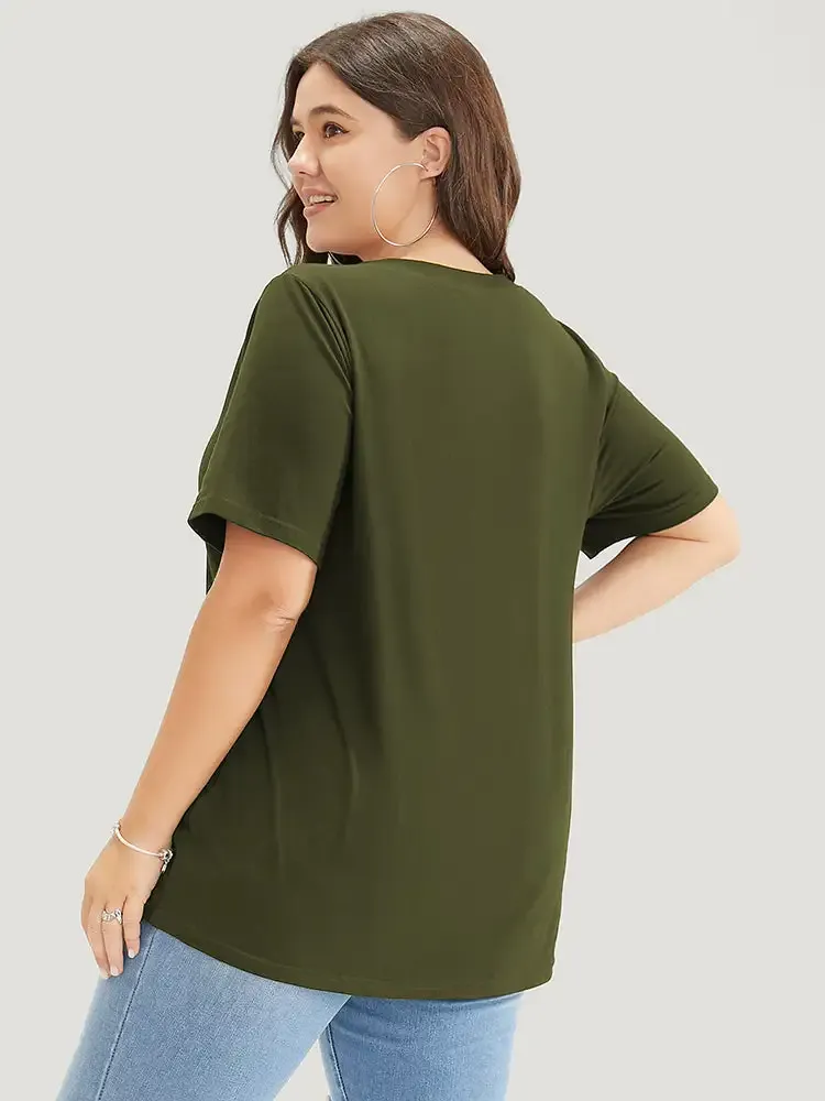 Letter & Heart Print V Neck T-shirt