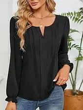 Women's Blouse Solid Color Elegant Daily Stylish Long Sleeve Puff Sleeve V Neck Regular Tops Work Daily Holiday Black Pink Summer Spring Fall