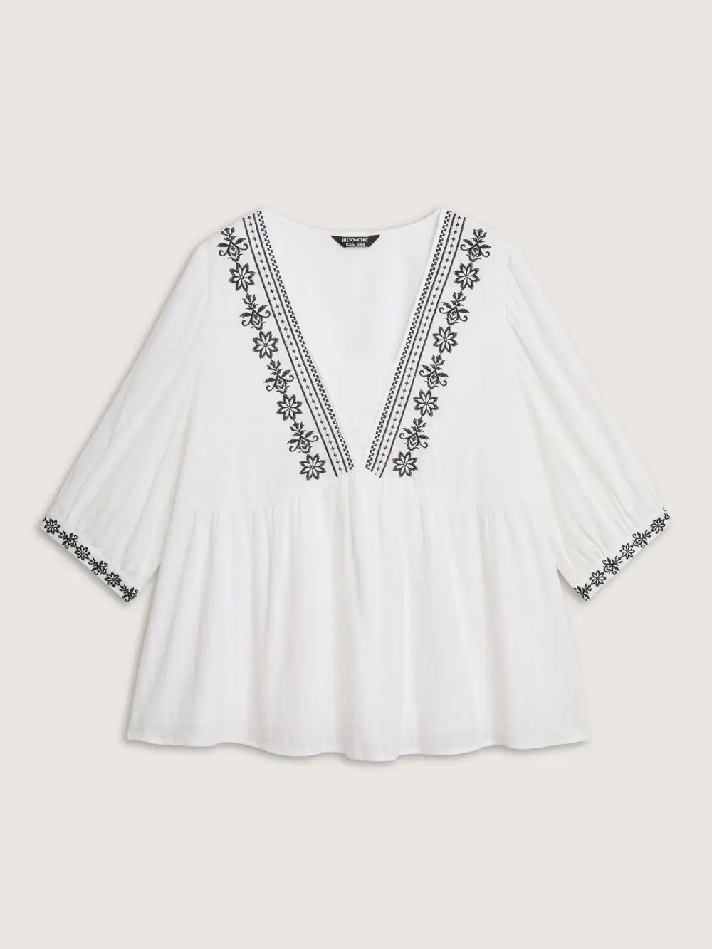 Pure Cotton Boho Embroidery Textured Blouse